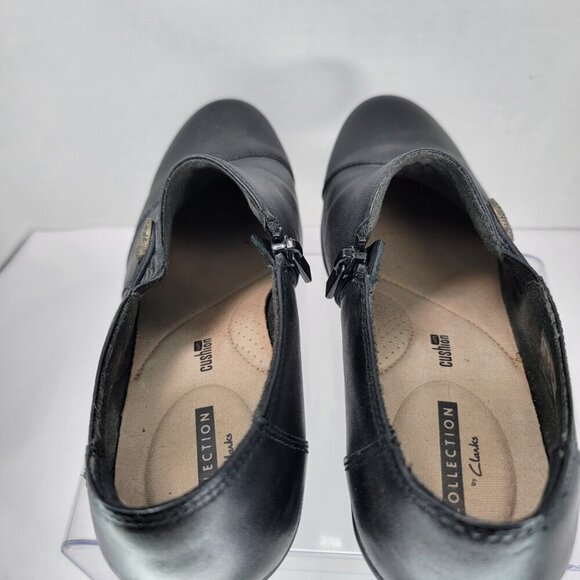 Clarks womens 8 Emslie Warren Slip On Loafer Black Leather Office Mid Heel - Picture 8 of 11